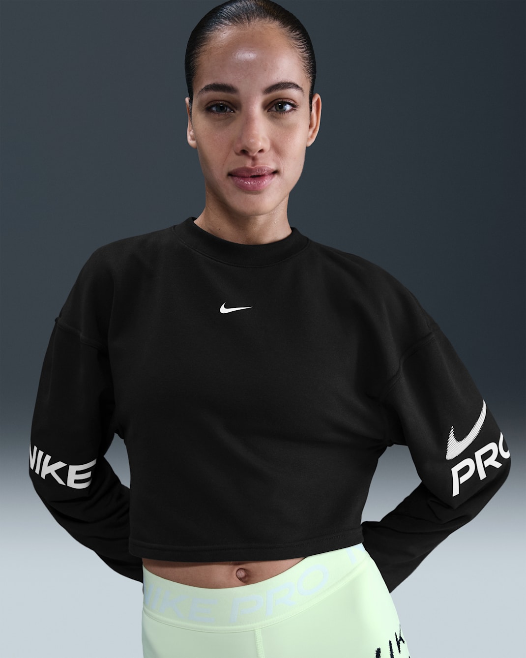 Nike Pro Women's Dri-FIT Loose Crew-Neck French Terry Sweatshirt - Black/White/White