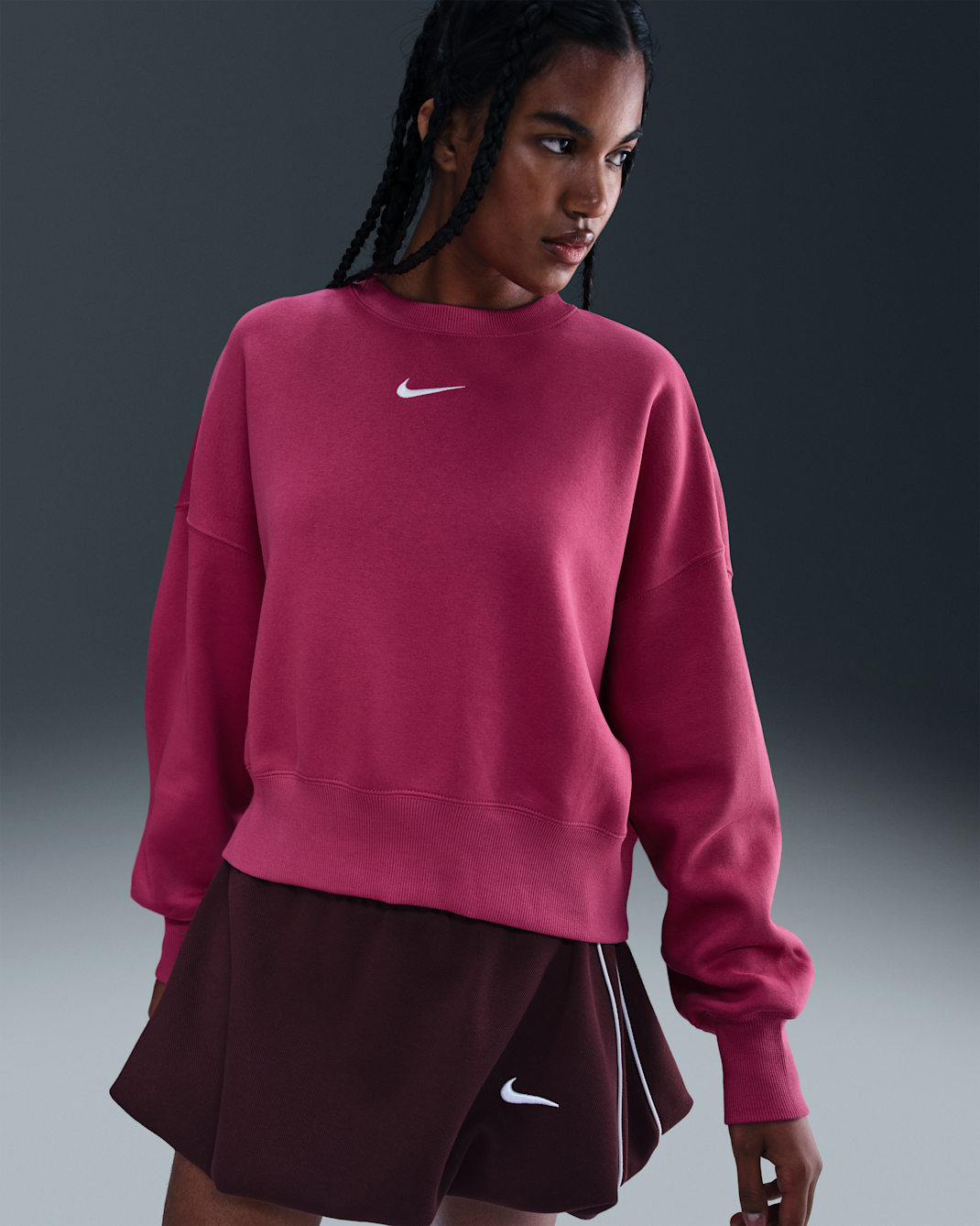 Sudadera de cuello redondo sin cierre extra oversized para mujer Nike Sportswear Phoenix Fleece - Remolacha dulce/Vela