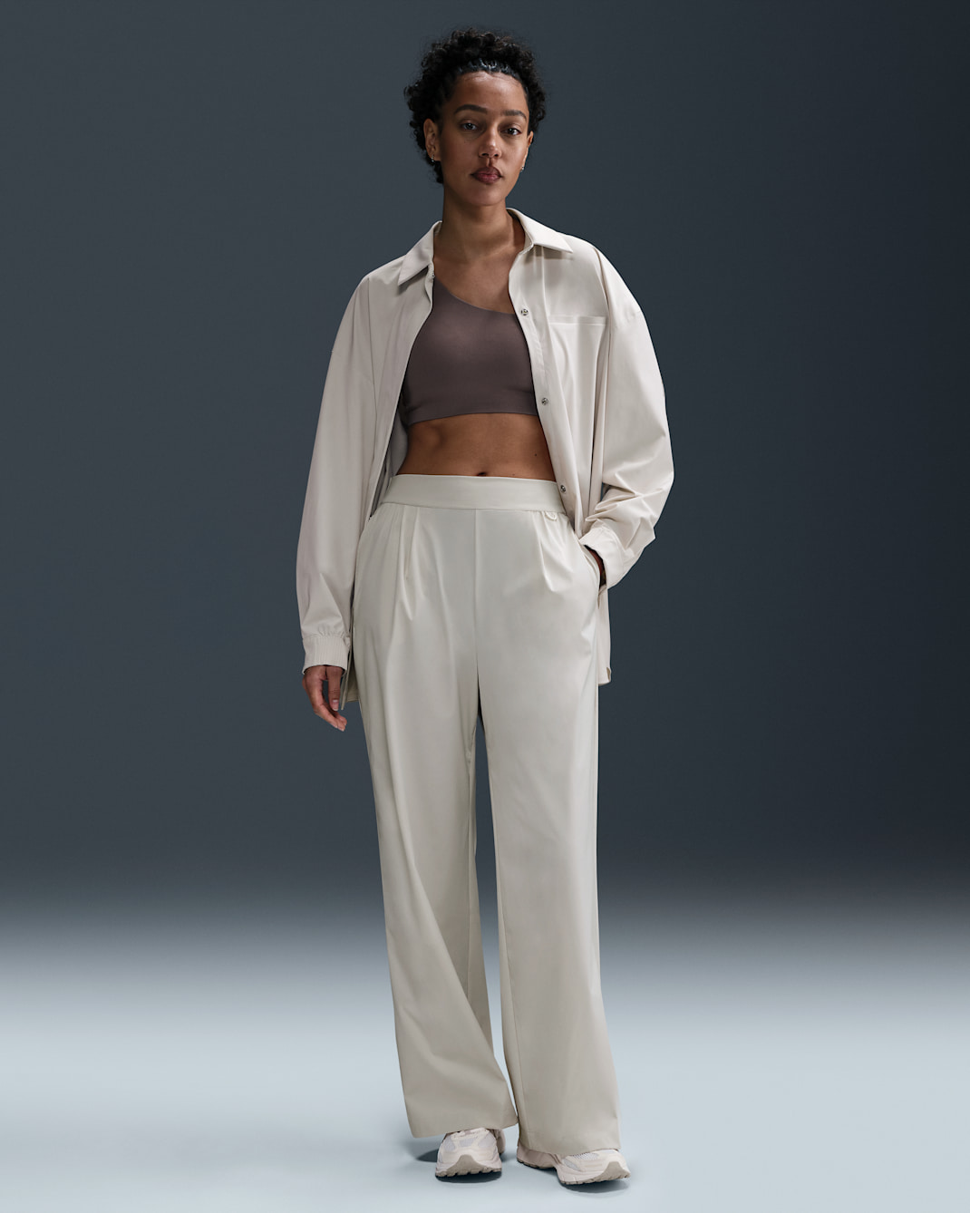Nike 24.7 PerfectStretch Women's Dri-FIT High-Waisted Loose Wide-Leg Trousers - Light Orewood Brown/Light Iron Ore