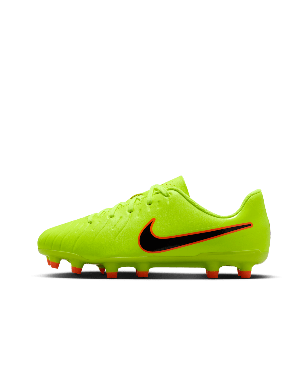 Tacos de fútbol para terrenos múltiples de corte low para niños de preescolar y grandes Nike Jr. Tiempo Legend 10 Club - Volt/Negro