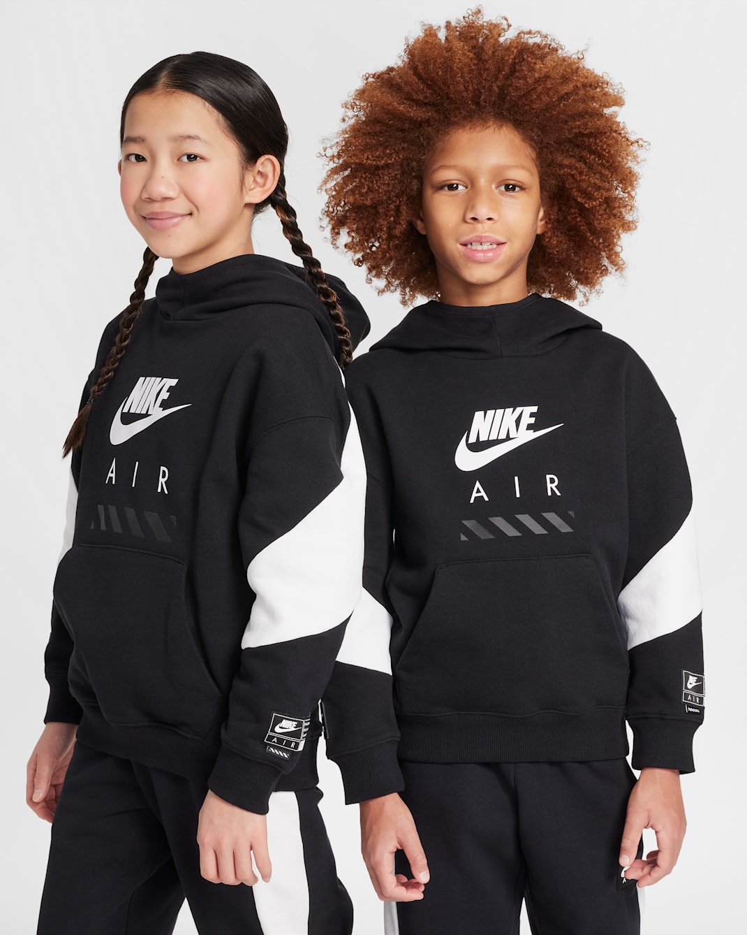 Nike Air Older Kids' Fleece Pullover Hoodie - Black/White/White