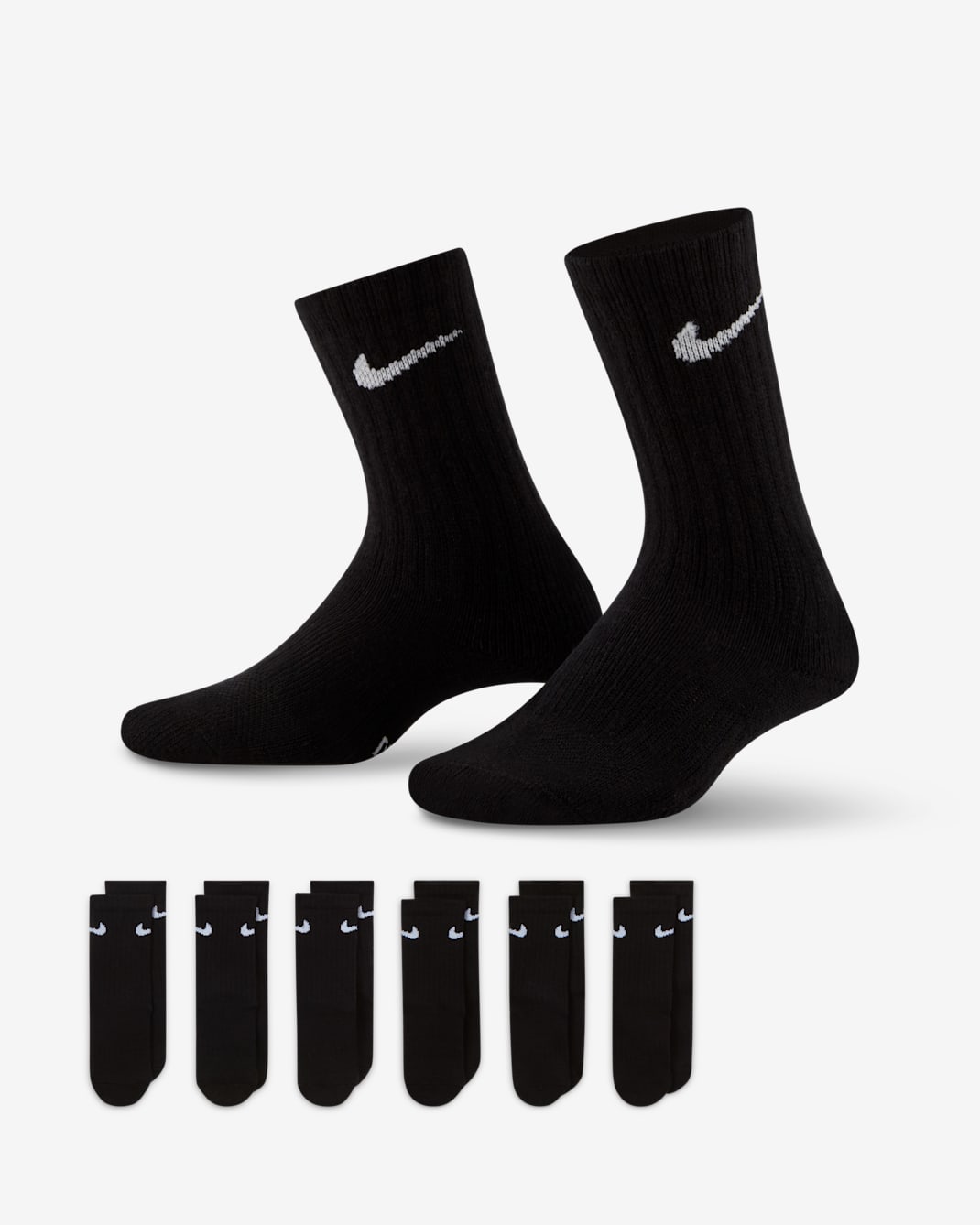 Nike Dri-FIT Performance Basics Big Kids' Crew Socks (6 Pairs) - Black