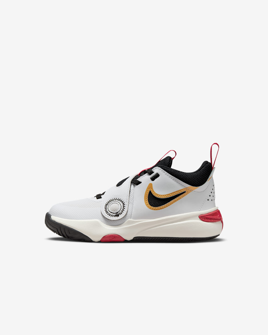 Nike Team Hustle D 11 小童鞋款 - 白色/Metallic Gold/University Red/黑色