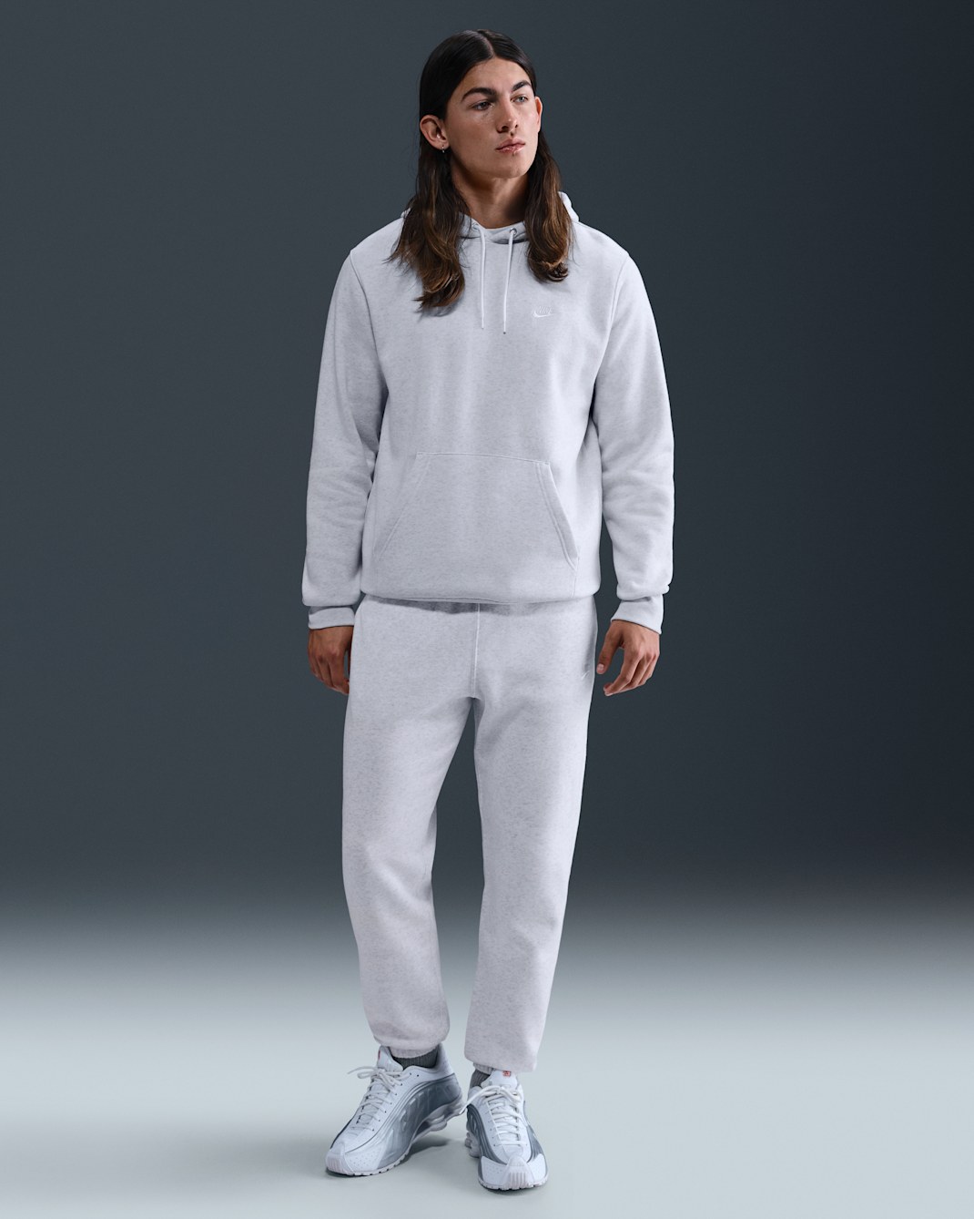 Nike Club Men's Cuffed Brushed Fleece Pants - Birch Heather/White/White