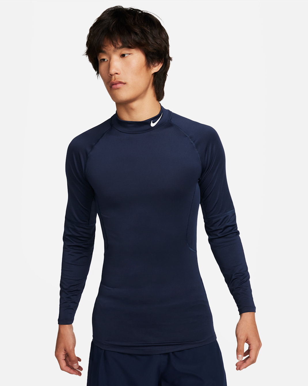 Nike Pro Men's Dri-FIT Fitness Mock-Neck Long-Sleeve Top - Obsidian/White