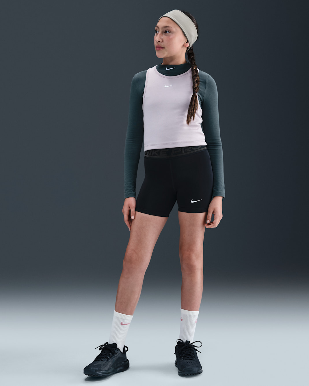 Nike Pro Older Kids' (Girls') Dri-FIT 7.5cm (approx.) Shorts - Black/Dark Smoke Grey/White