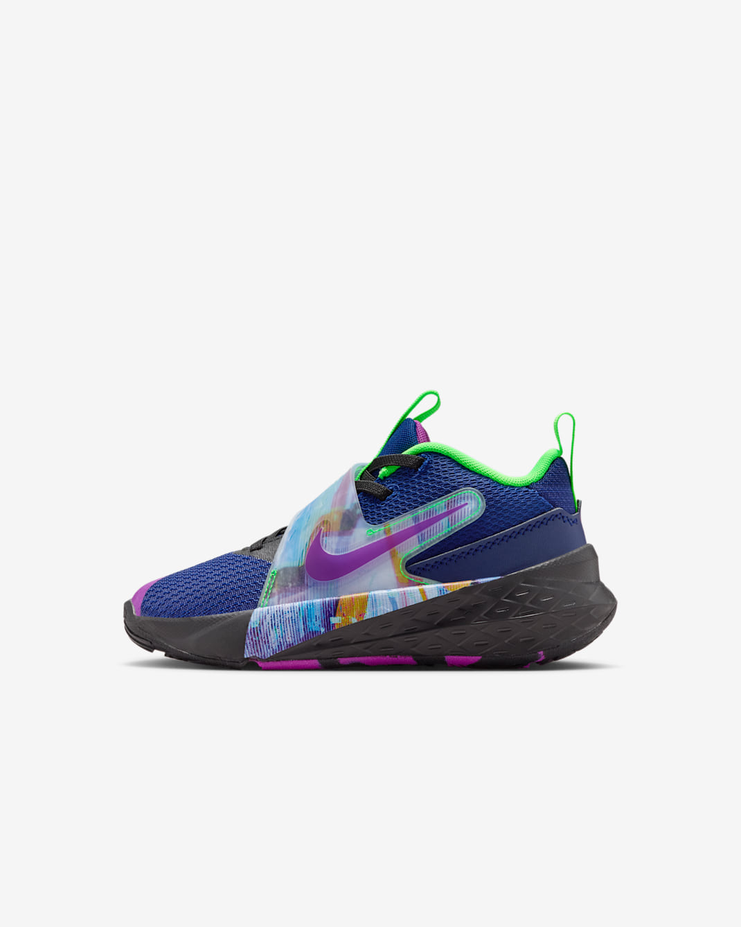 Nike Team Hustle D 12 Little Kids' Shoes - Blue Void/Black/Green Strike/Vivid Purple