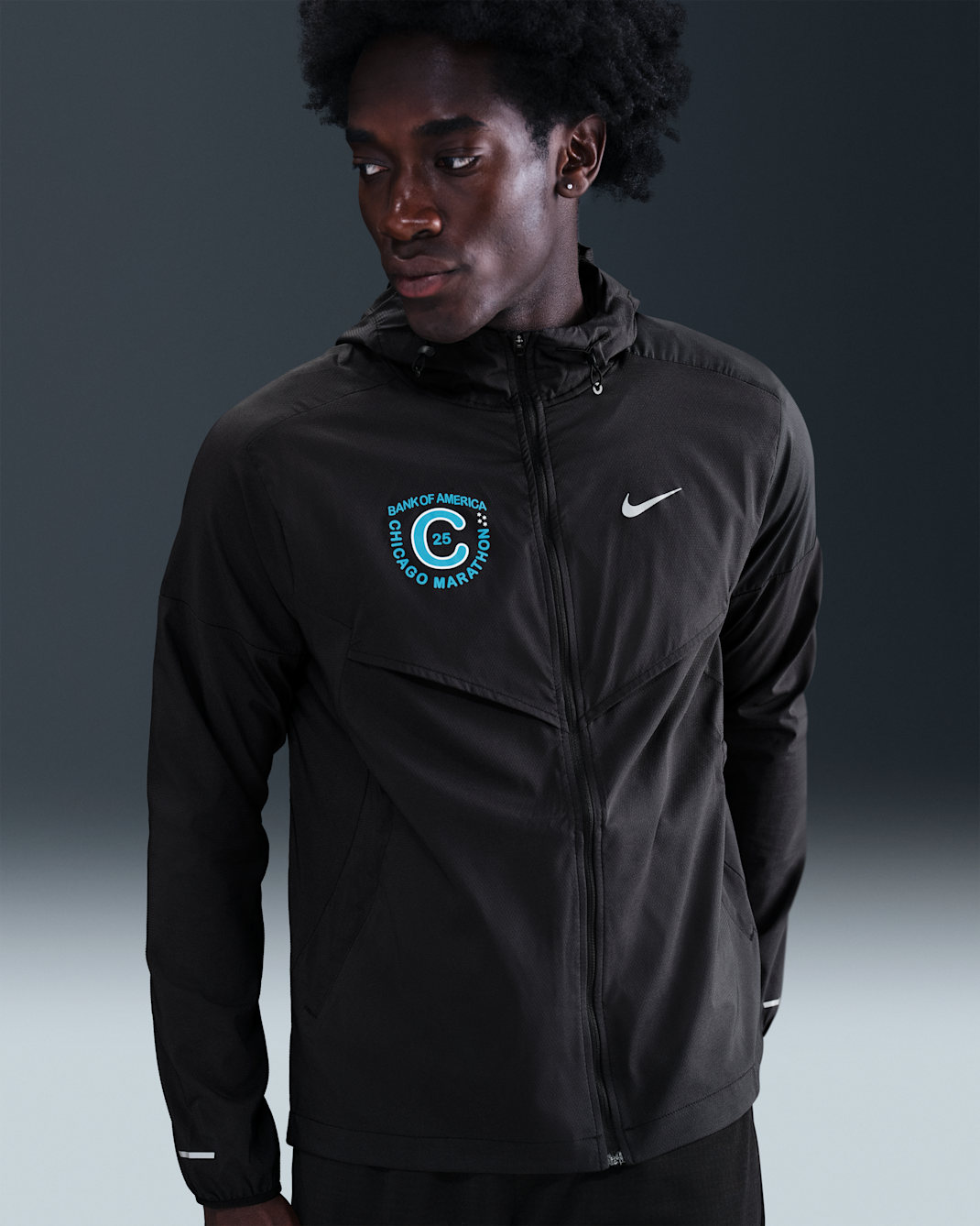 Nike Impossibly Light Men's Hooded Running Jacket - Black/Light Current Blue
