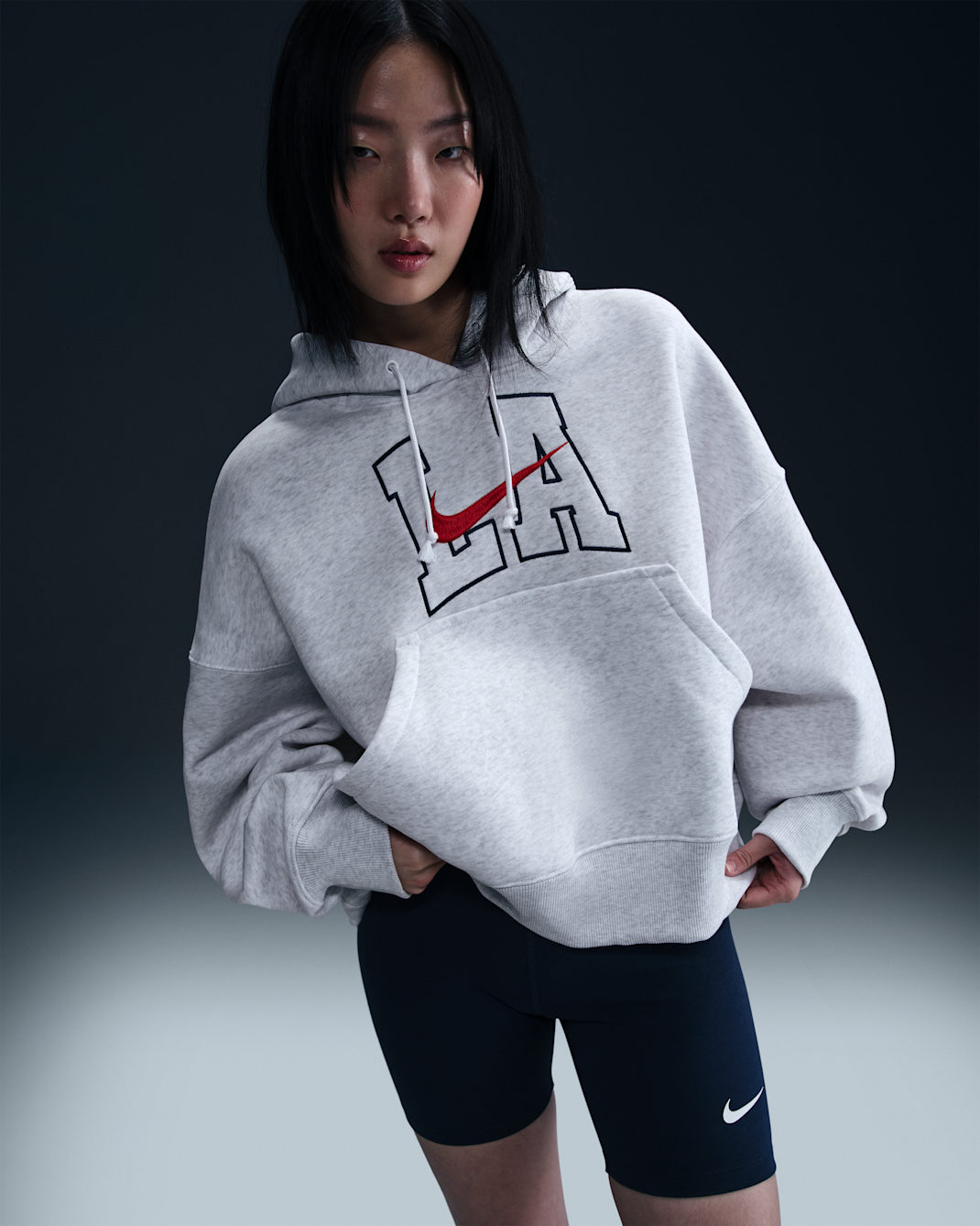 Sudadera con gorro oversized para mujer Nike Sportswear Phoenix Fleece - Abedul jaspeado/Rojo universitario/Azul marino medianoche