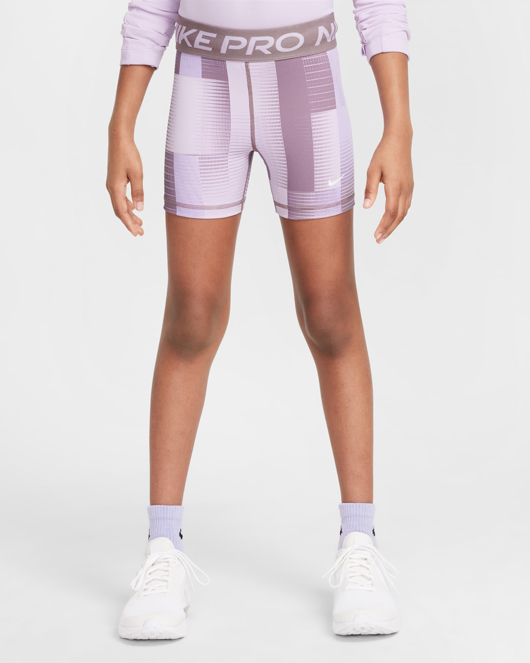 Shorts de 13 cm para niña Nike Pro - Hortensias/Gris topo/Blanco