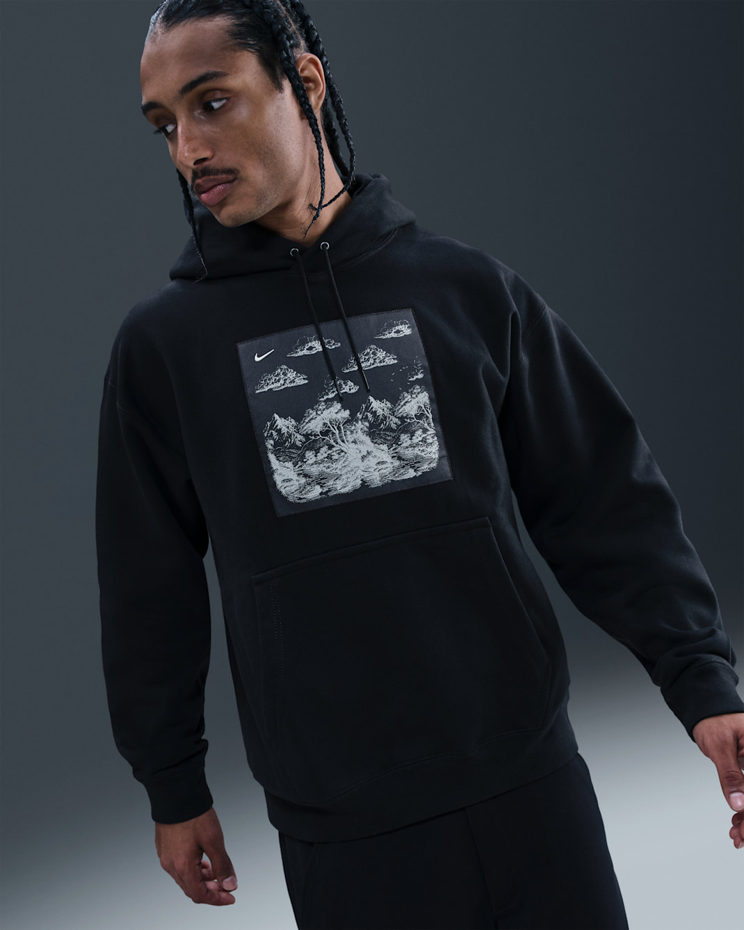 Nike Solo Swoosh Men's Pullover Fleece Hoodie - Black/Anthracite