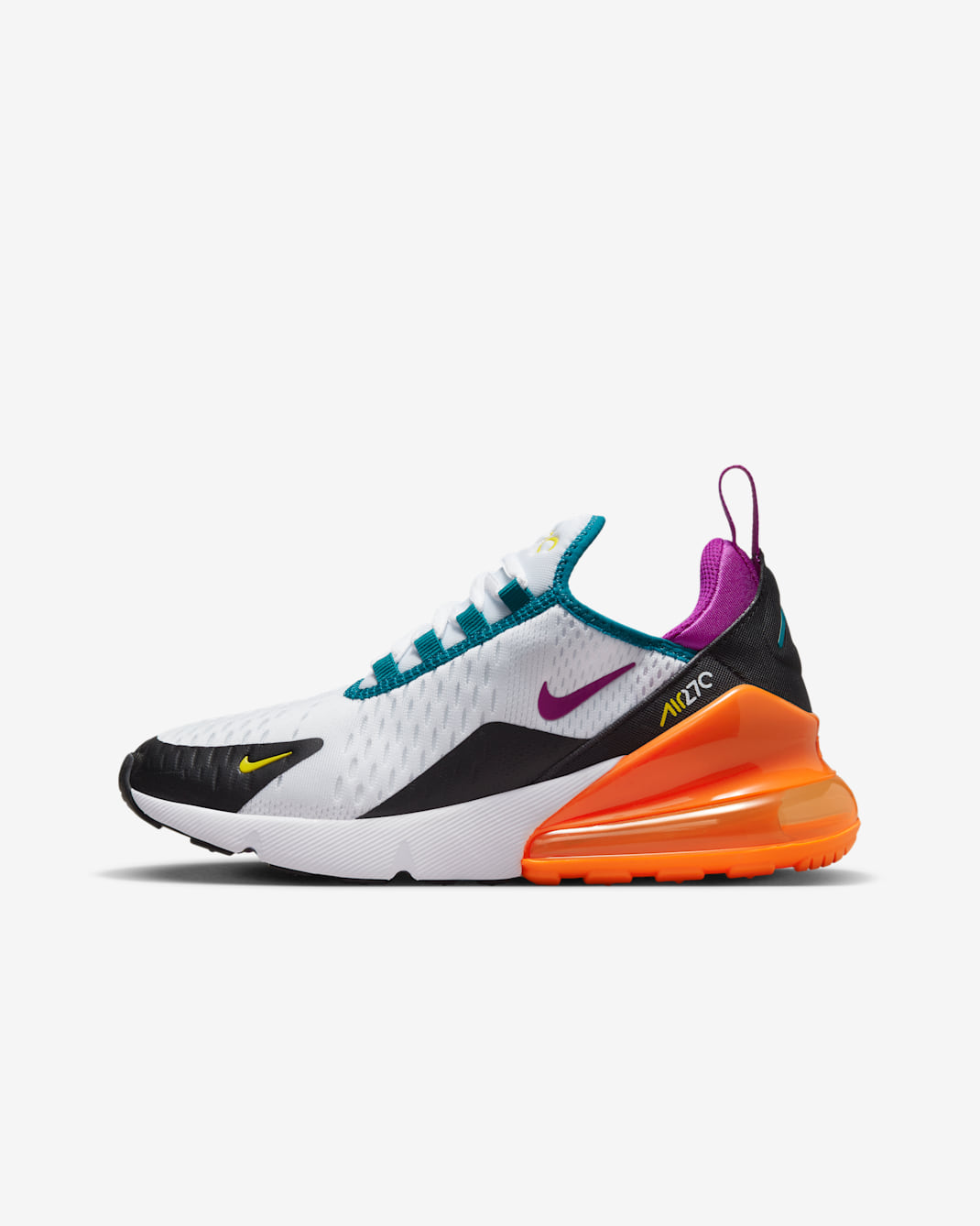 Nike Air Max 270 Big Kids' Shoes - White/Black/Total Orange/Vivid Purple