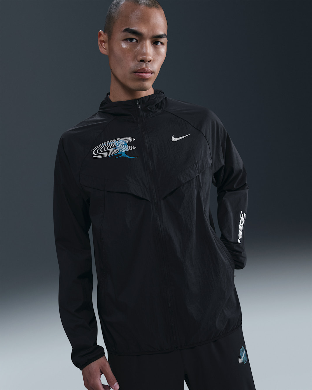 나이키 스트라이드 남성 UV 리펠 러닝 재킷 - 블랙/블랙