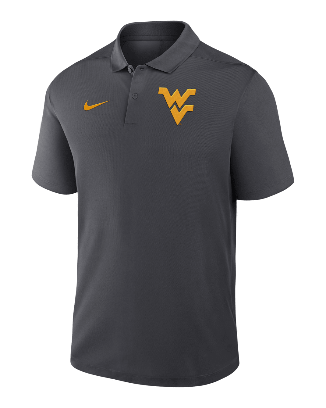Polo universitario Nike Dri-FIT para hombre West Virginia Primetime Victory Primary Logo - Antracita