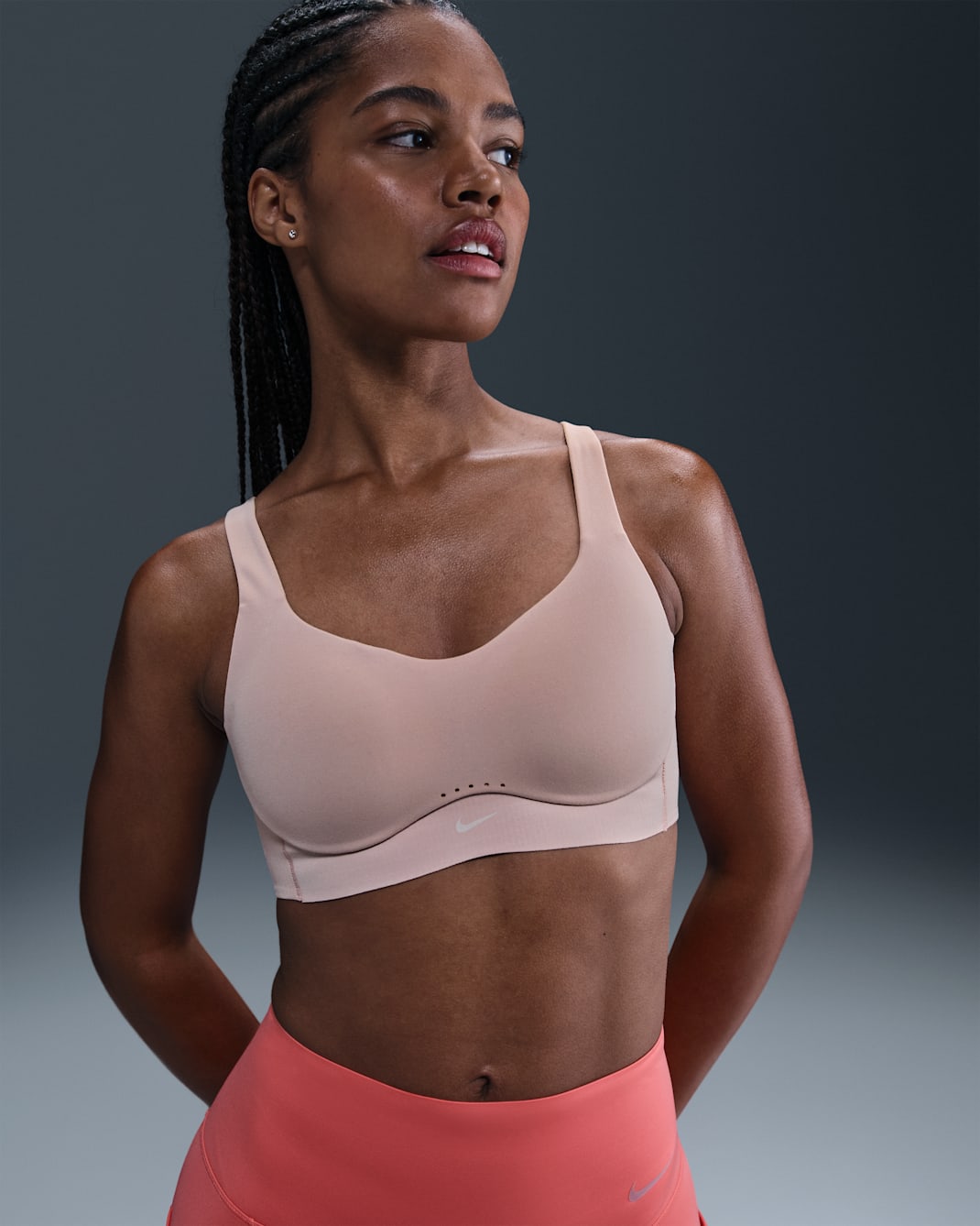 Bra deportivo convertible con almohadillas para mujer Nike Alate High Support - Beige partícula/Blanco
