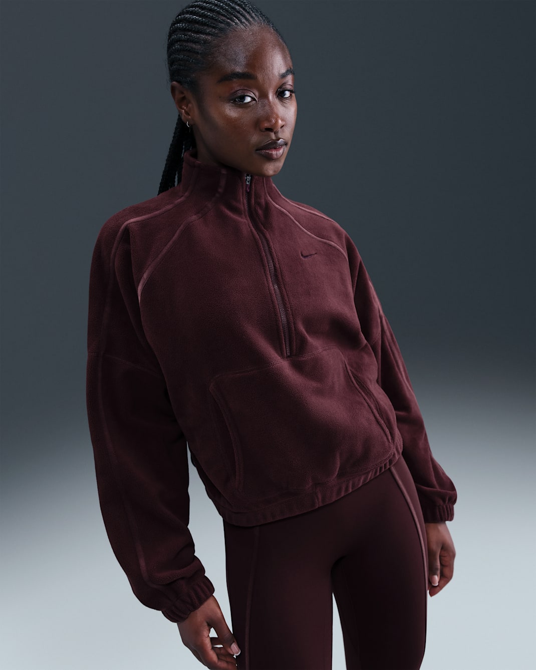 Nike One Women's Therma-FIT 1/2-Zip Top - Burgundy Crush/Burgundy Ash
