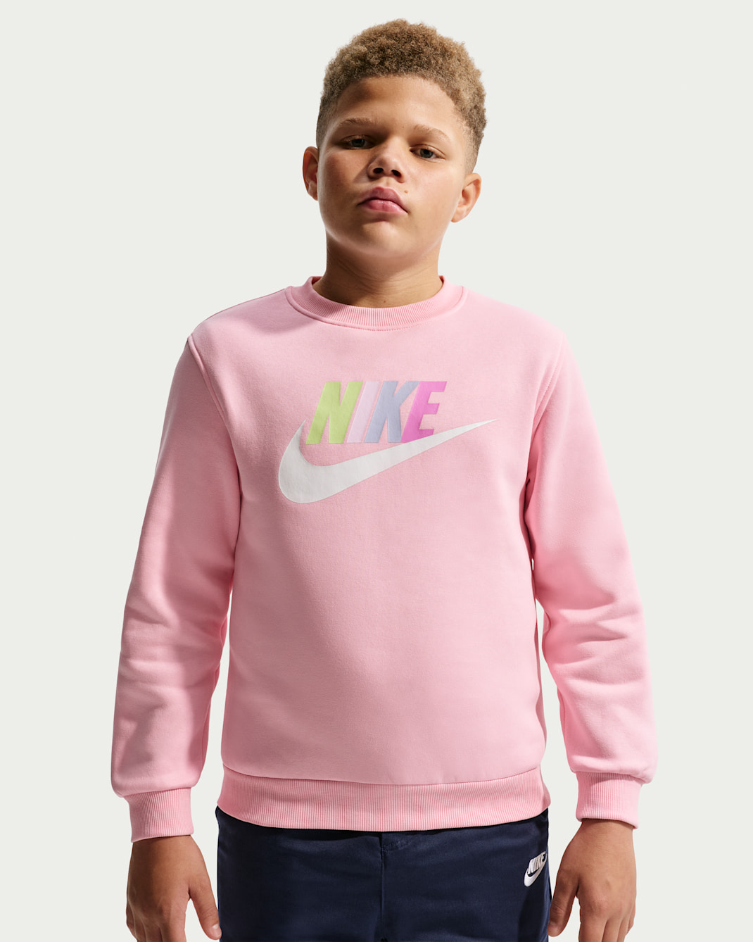 Nike Sportswear Club Fleece Big Kids' Sweatshirt (Extended Size) - Medium Soft Pink/Light Liquid Lime