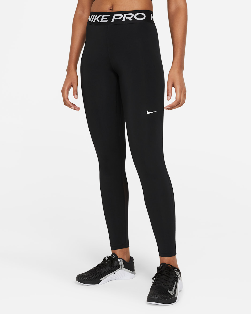 Nike Pro Legging met halfhoge taille en mesh vlakken voor dames - Zwart/Wit