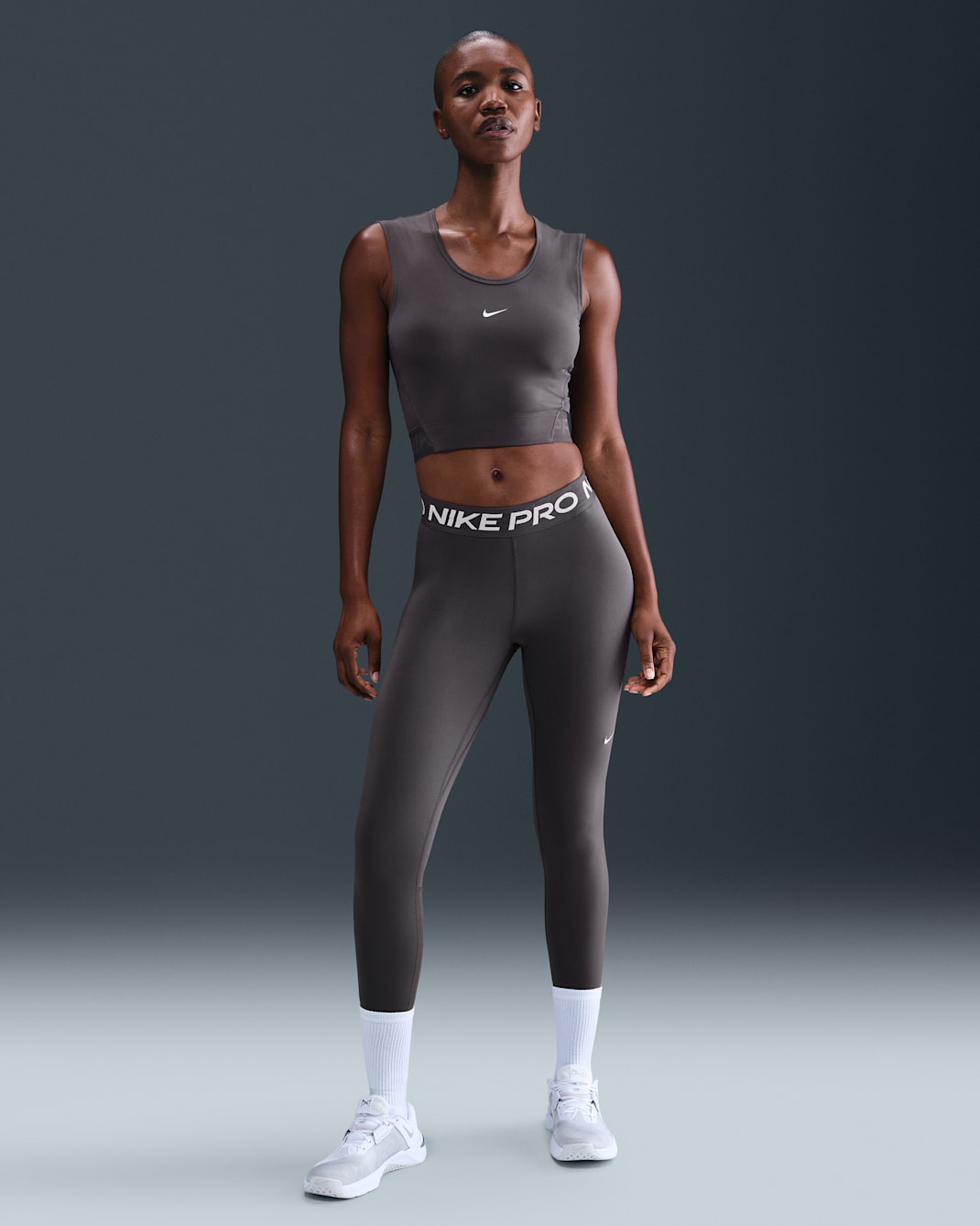 Leggings a vita media con inserti in mesh Nike Pro – Donna - Thunder Grey/Bianco