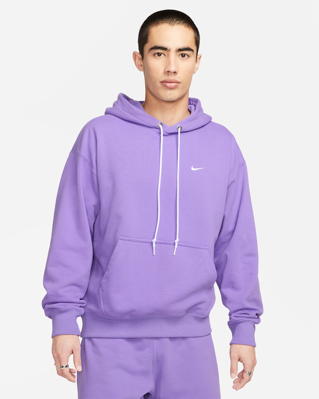 Nike Solo Swoosh Men's French Terry Pullover Hoodie - Space Purple/White