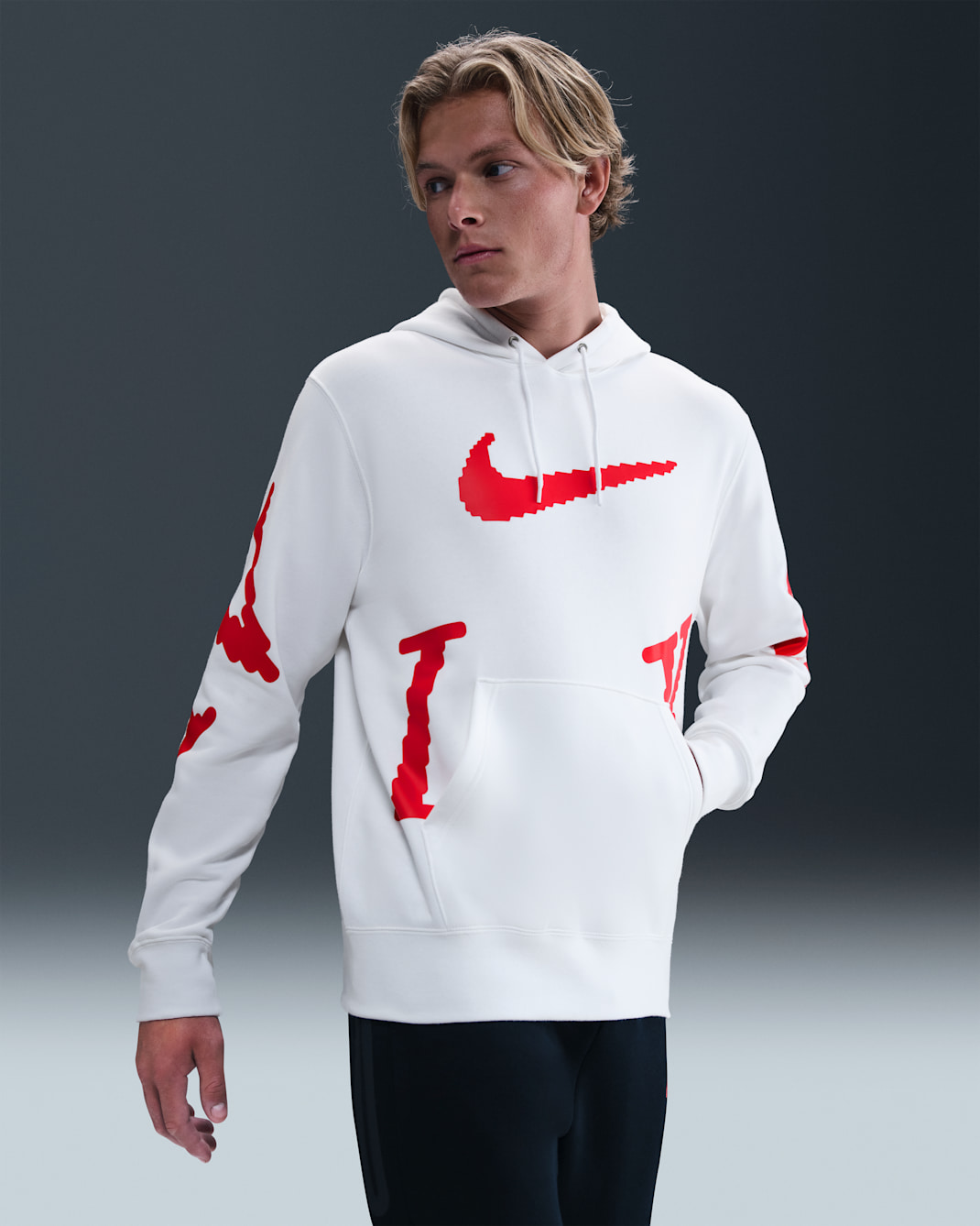 Nike Sportswear Club Men's Fleece Hoodie - White/University Red