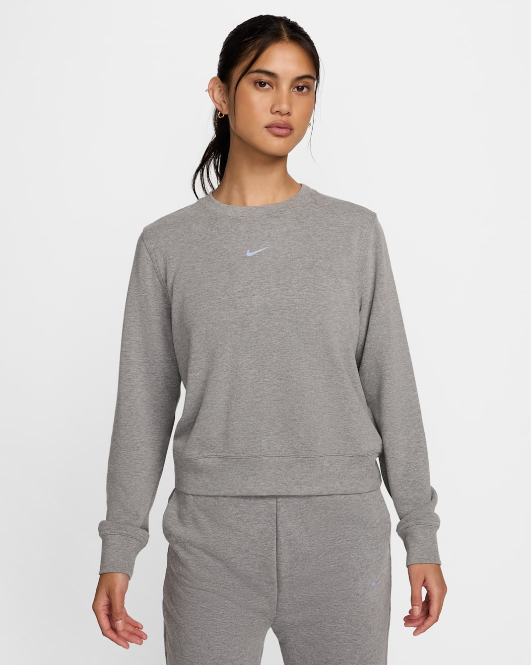 Nike Dri-FIT One Women's Crew-Neck French Terry Sweatshirt - Carbon Heather/White