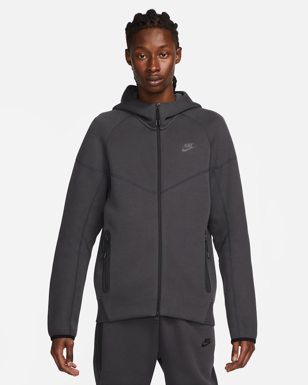 Nike Sportswear Tech Fleece Windrunner Tam Boy Fermuarlı Erkek Kapüşonlu Üst - Anthracite/Siyah