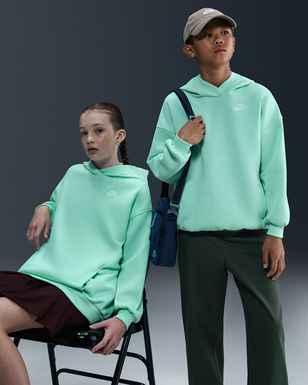 Sudadera con gorro sin cierre oversized para niños talla grande Nike Sportswear Club Fleece - Espuma menta/Espuma menta/Blanco