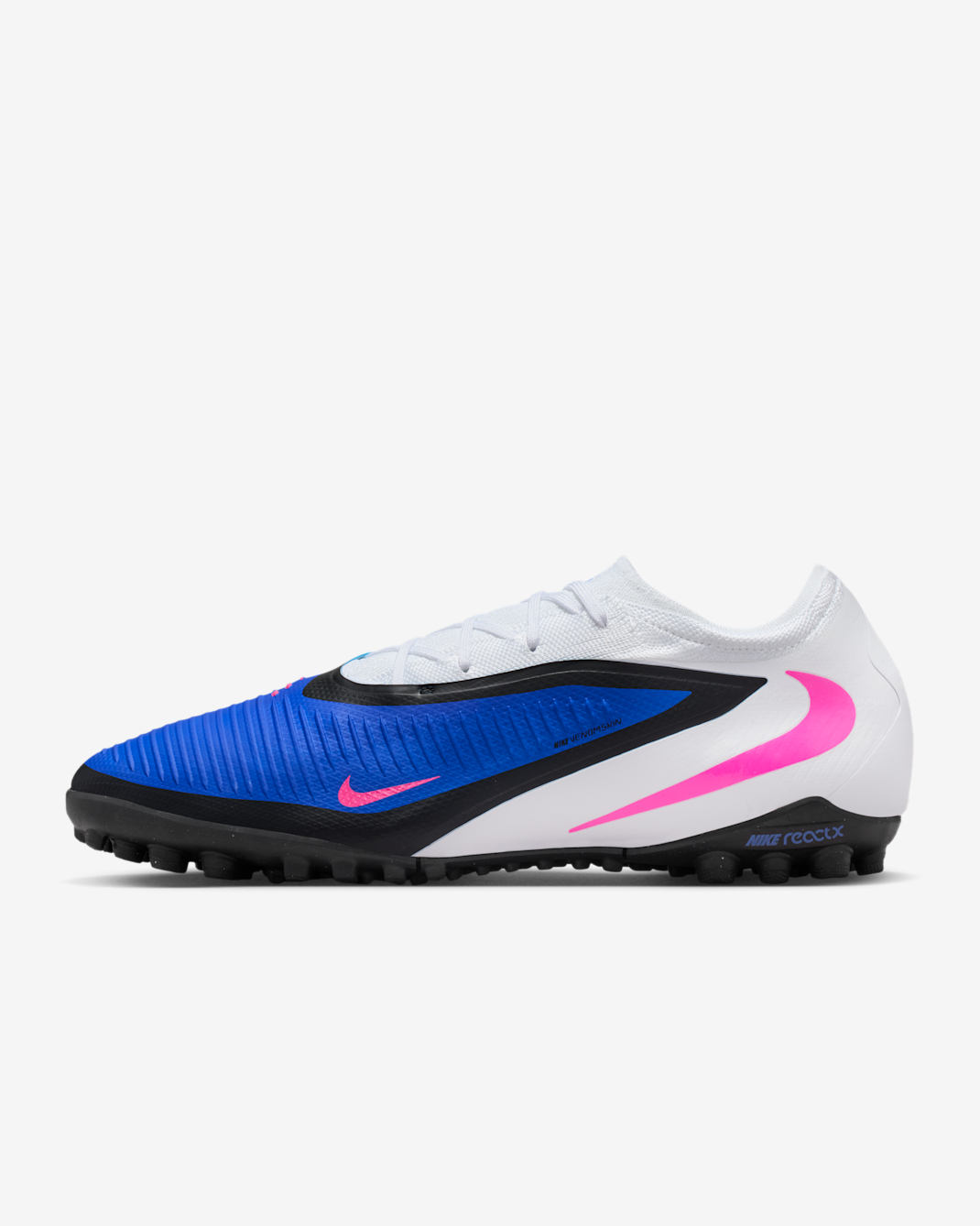 Tacos de fútbol para pasto sintético (turf) Nike Phantom 6 Low Pro - Azul carrera/Blanco/Avalancha rosa
