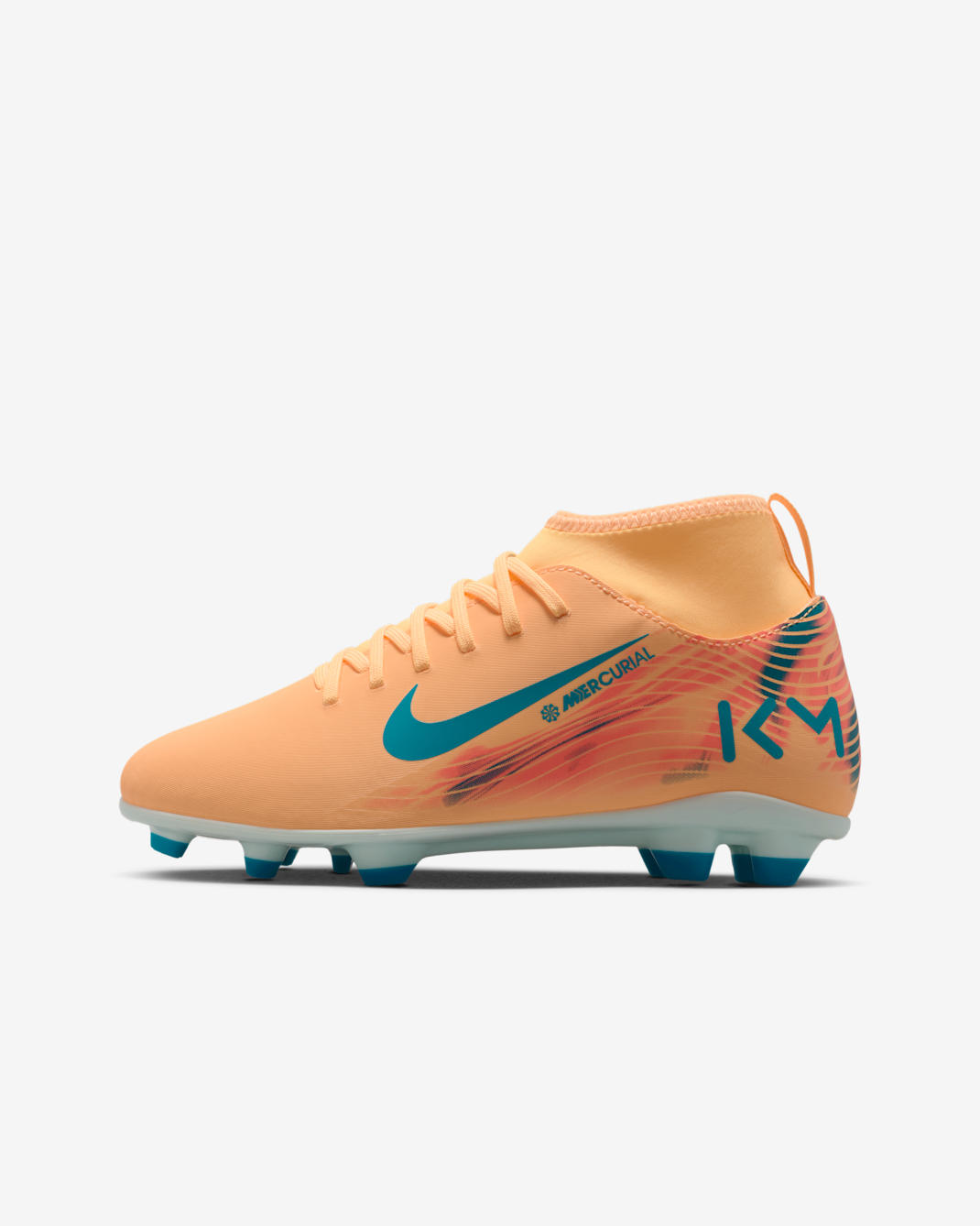 Nike Jr. Mercurial Superfly 10 Club 'Kylian Mbappé' high top voetbalschoenen voor kleuters/kids (meerdere ondergronden) - Melon Tint/Igloo/Neo Turquoise