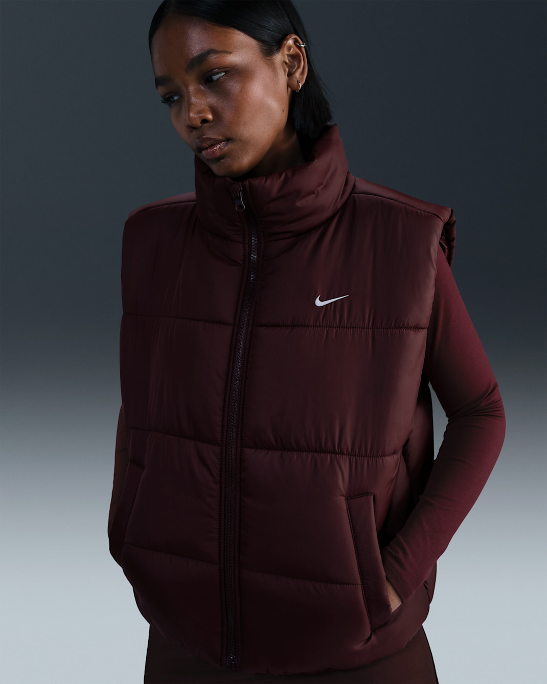 Nike Sportswear Classic Puffer Women's Therma-FIT Loose Vest - Burgundy Crush/White