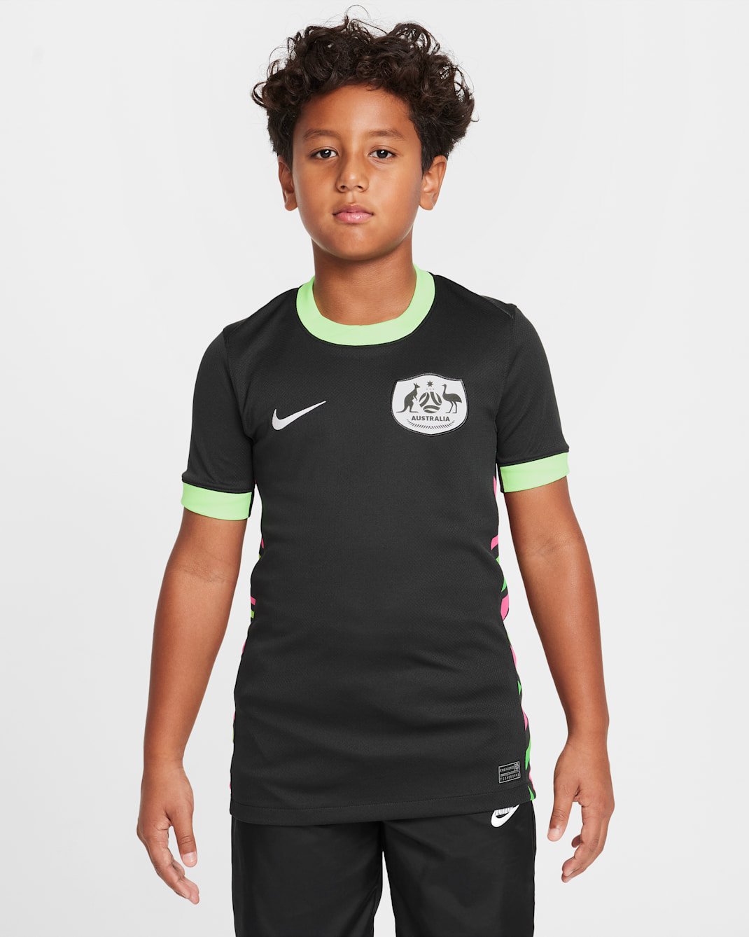 Australia 2025/26 Stadium Away Older Kids' Nike Dri-FIT Football Replica Shirt - Night Forest/Lime Blast/White