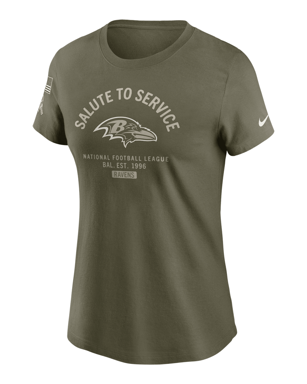 Baltimore Ravens Salute to Service Sideline Women's Nike NFL T-Shirt - Olive