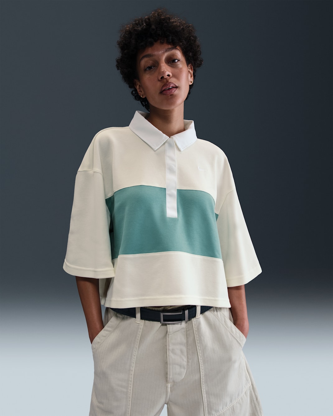 Nike Sportswear Women's Oversized Short-Sleeve Polo Top - Sail/Cannon/White/White