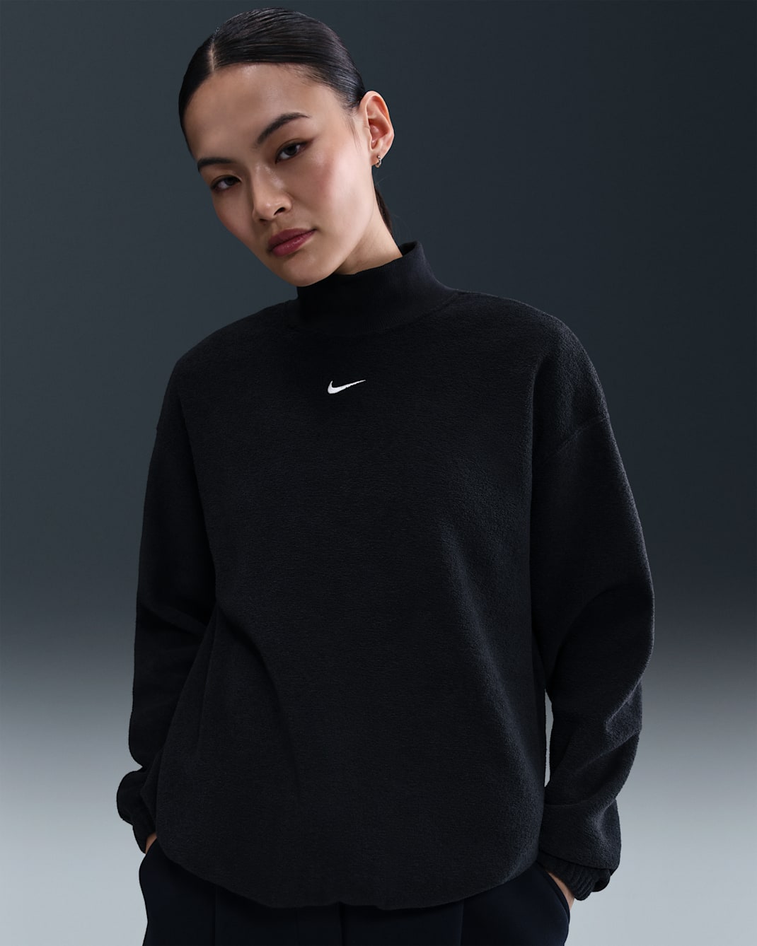 Nike Sportswear Phoenix Plush Women's Cozy Fleece Oversized Mock-Neck Top - Black/Sail