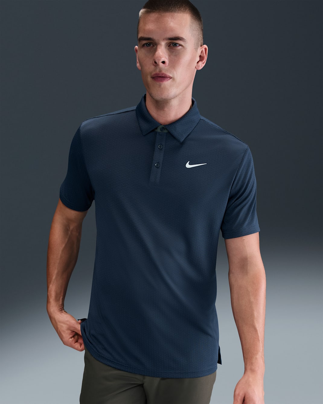 Nike Tour Men's Dri-FIT Textured Golf Polo - Midnight Navy/White