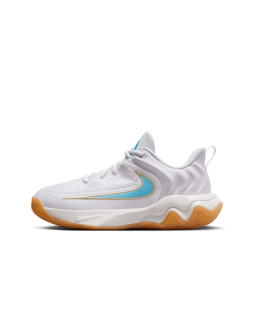 Tenis de básquetbol para niños grandes Giannis Immortality 4 - Blanco/Oro team/Amarillo goma/Azul acuario