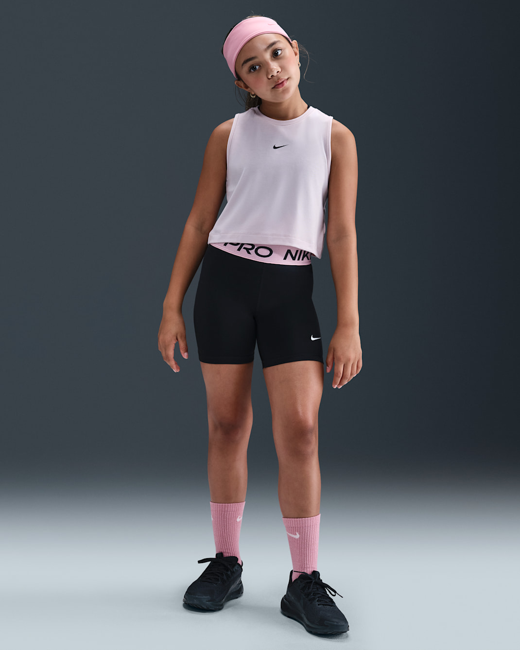 Nike Pro Big Kids' (Girls') Dri-FIT 5" Shorts - Black/Medium Soft Pink/White