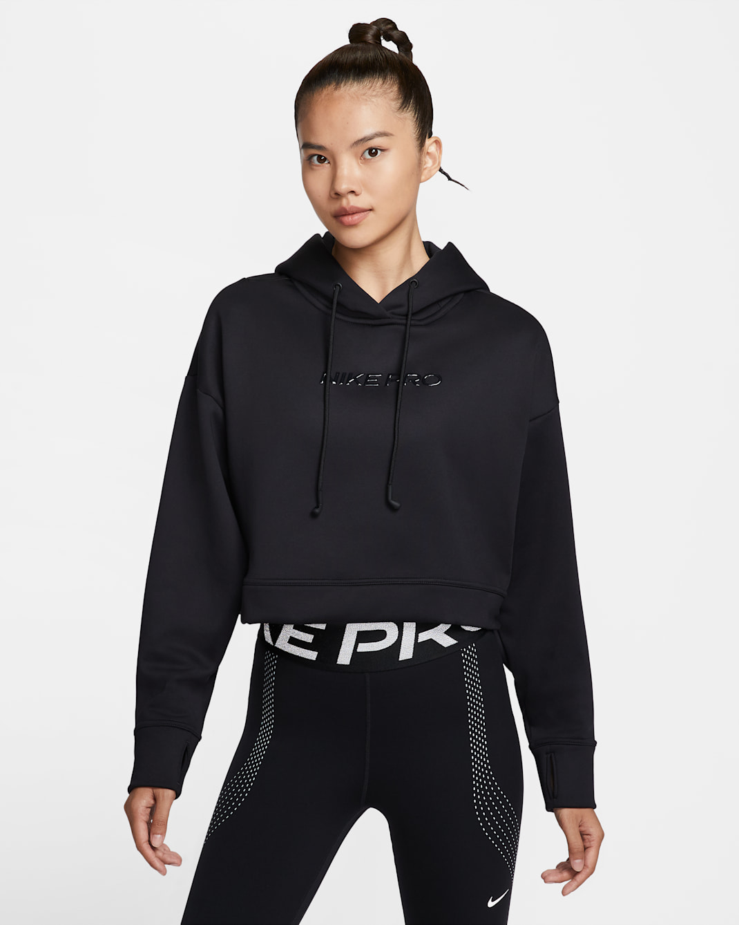 나이키 프로 여성 써마 핏 플리스 후디 - 블랙/화이트