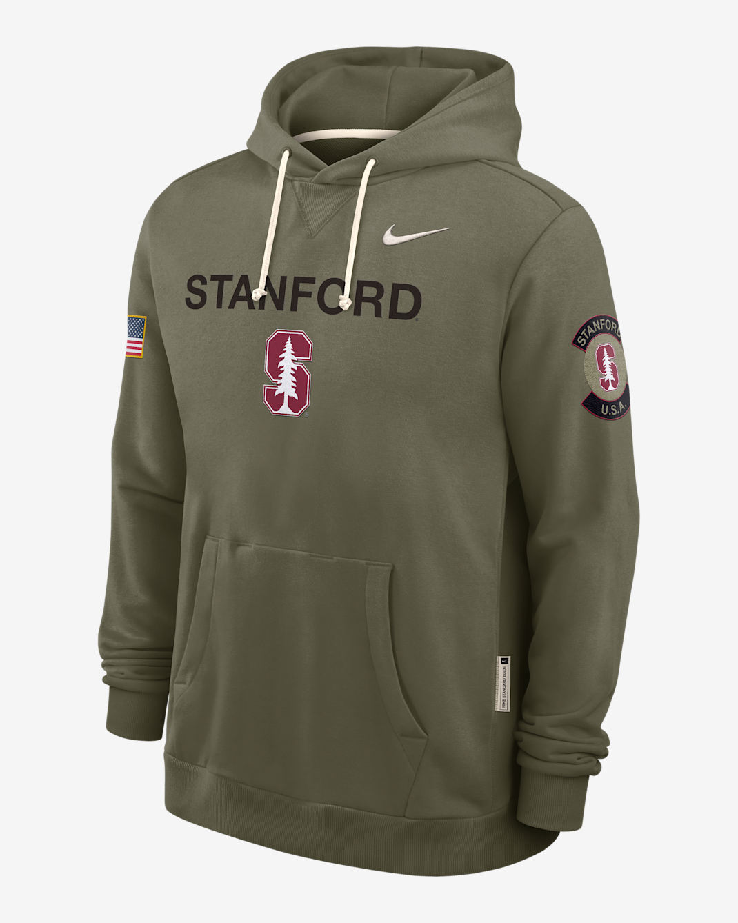 Sudadera con gorro sin cierre universitaria Nike Dri-FIT para hombre Stanford 2025 Military Appreciation - Oliva