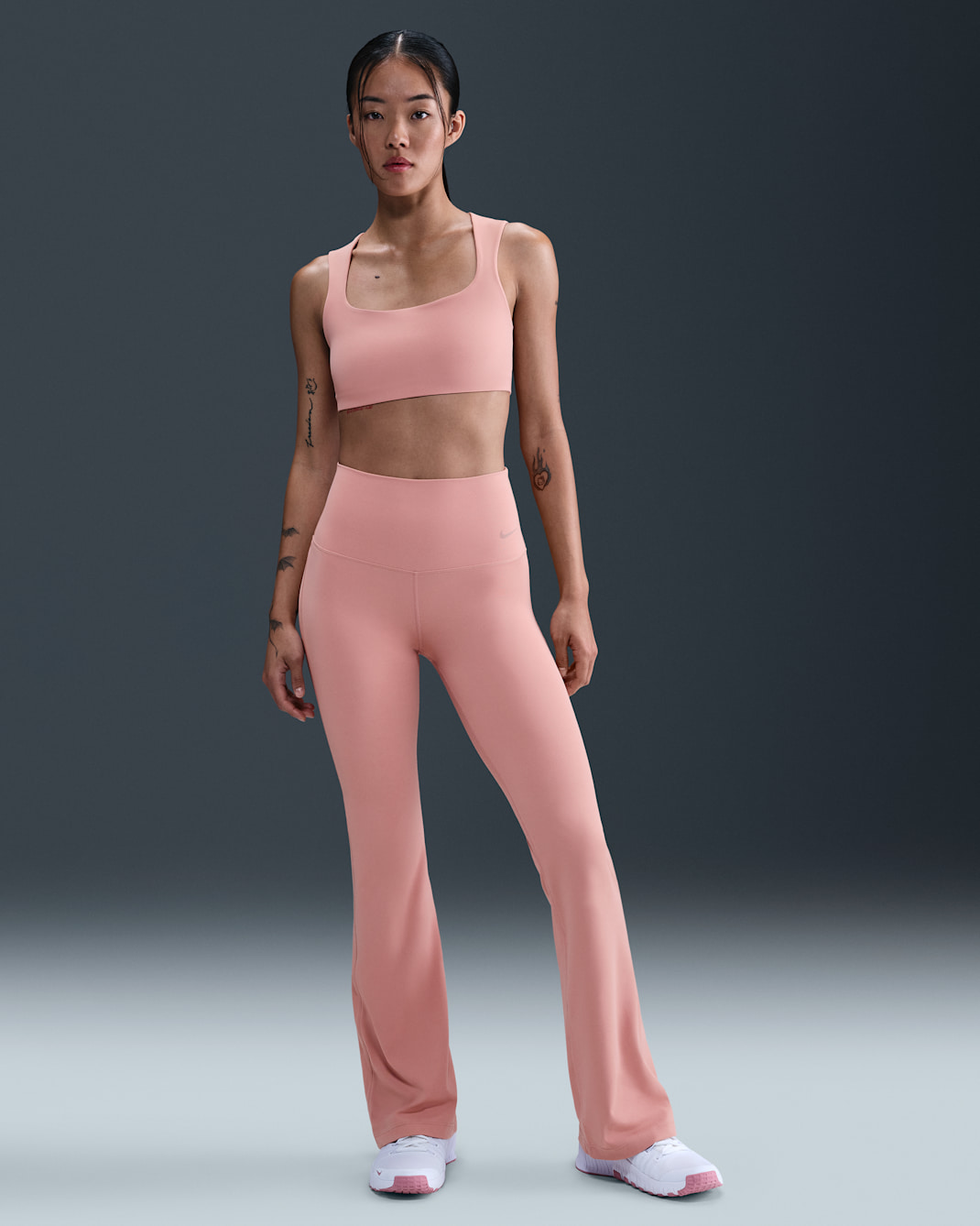 Nike Zenvy Women's High-Waisted Flared Leggings - Rust Pink/Black