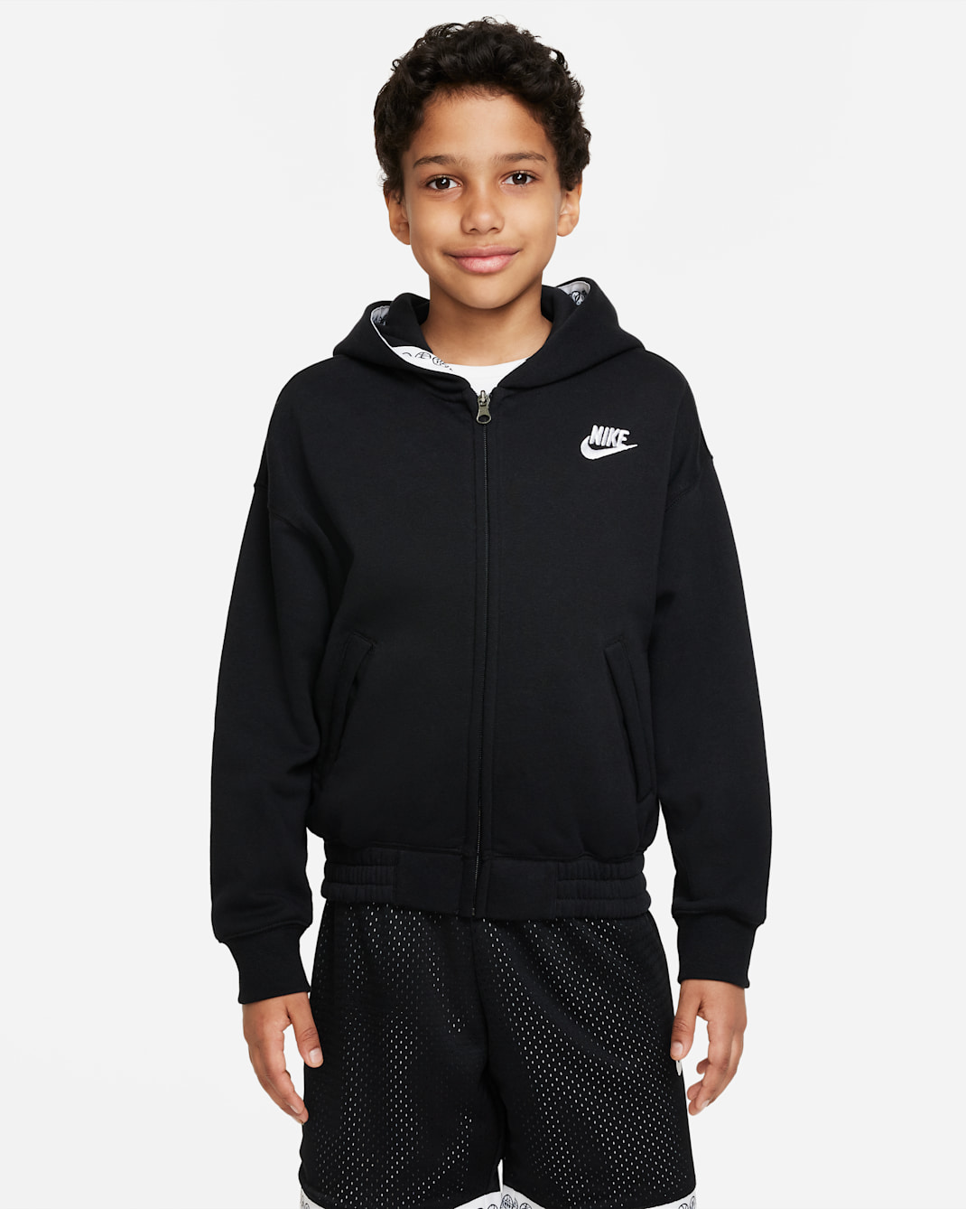 Nike Culture of Basketball Older Kids' (Boys') Full-Zip Hoodie - Black/White