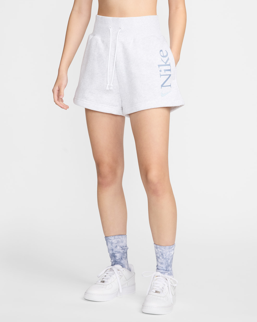 Nike Sportswear Phoenix Fleece Women's Loose High-Waisted 5cm (approx.) Logo Shorts - Birch Heather/Ashen Slate/Light Armoury Blue