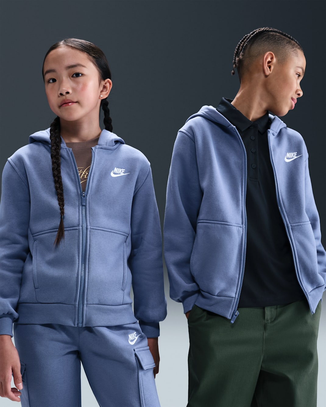 Nike Sportswear Club Fleece Big Kids' Full-Zip Hoodie - World Indigo/White