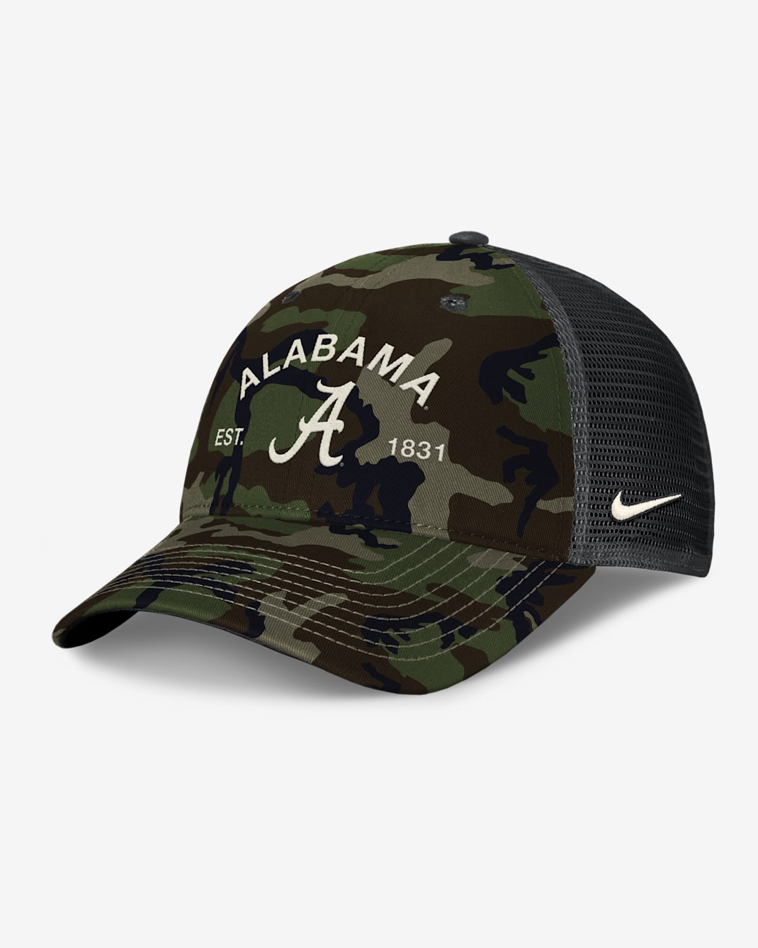 Alabama 2025 Military Appreciation Rise Men's Nike College Trucker Adjustable Hat - Olive