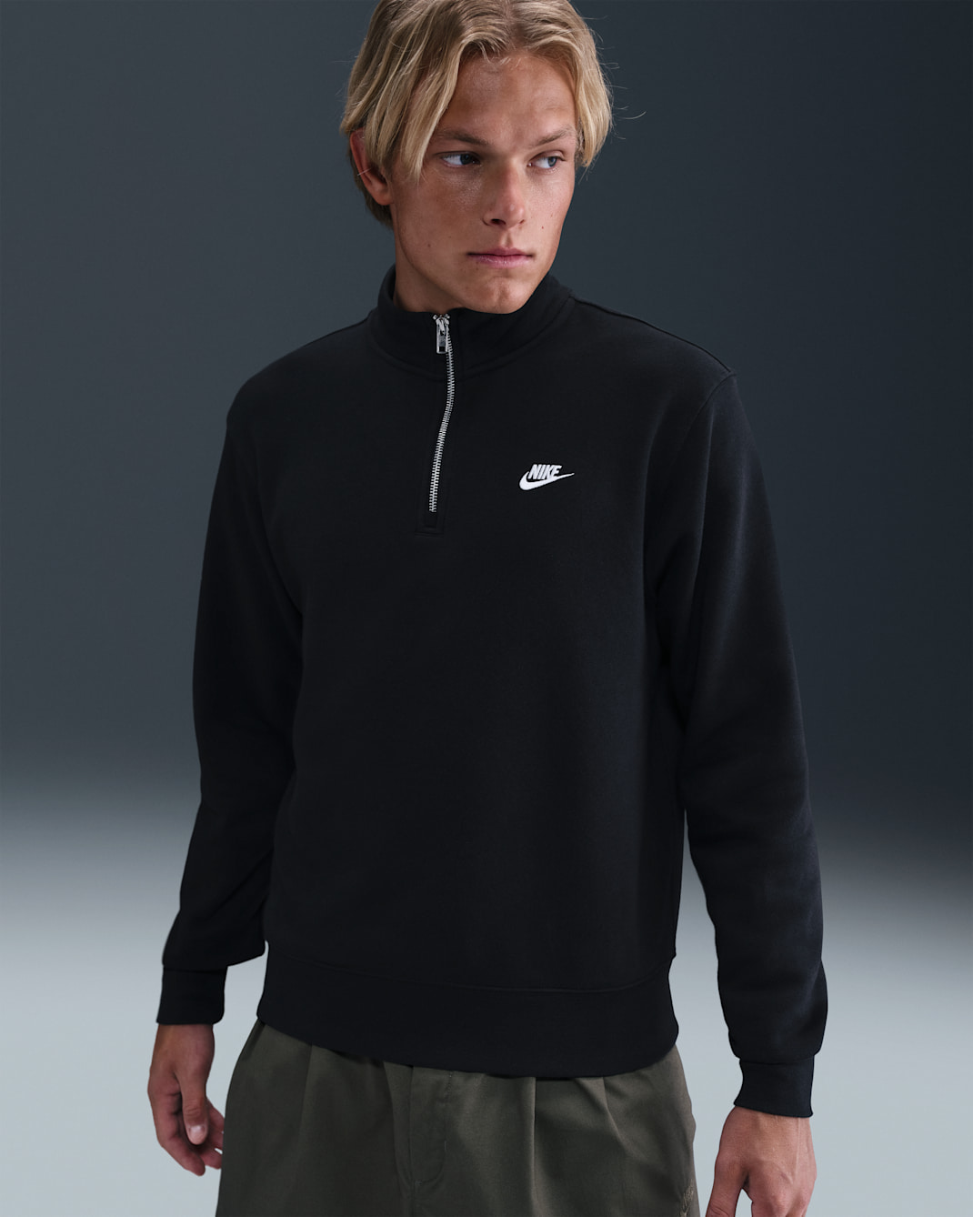 Nike Sportswear Club Men's 1/2-Zip Fleece Top - Black/Black/White