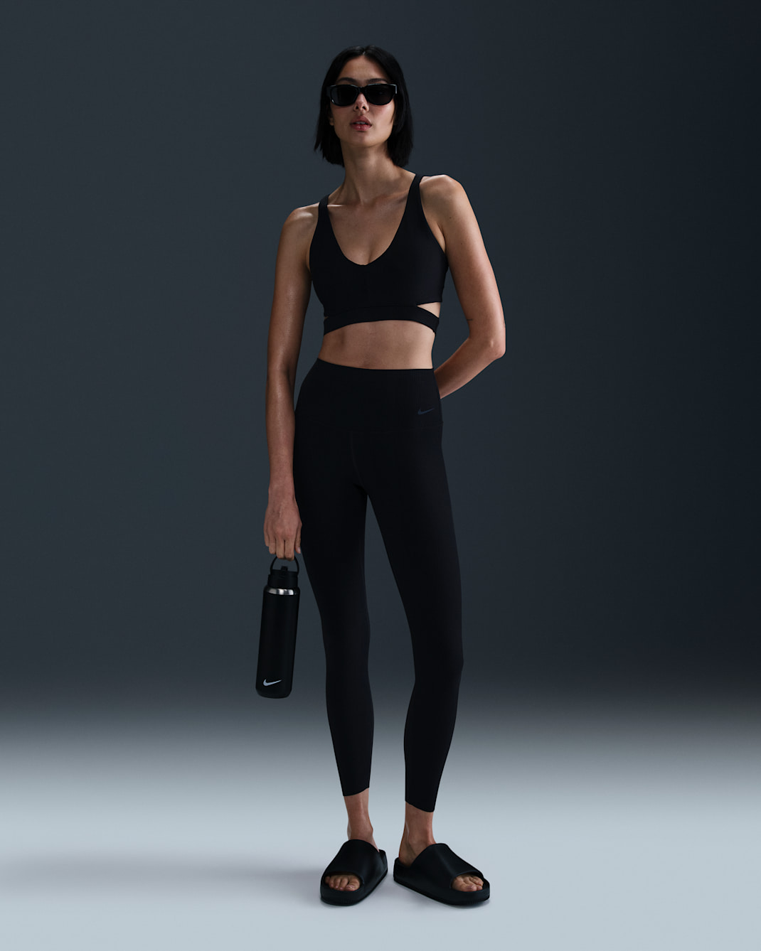 Nike Zenvy Rib Women's High-Waisted 7/8 Leggings - Black/Black