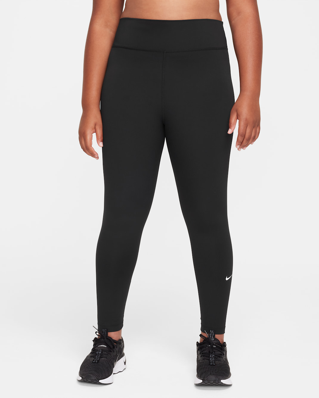 Nike One Big Kids' (Girls') Dri-FIT High-Waisted Leggings (Extended Size) - Black/White