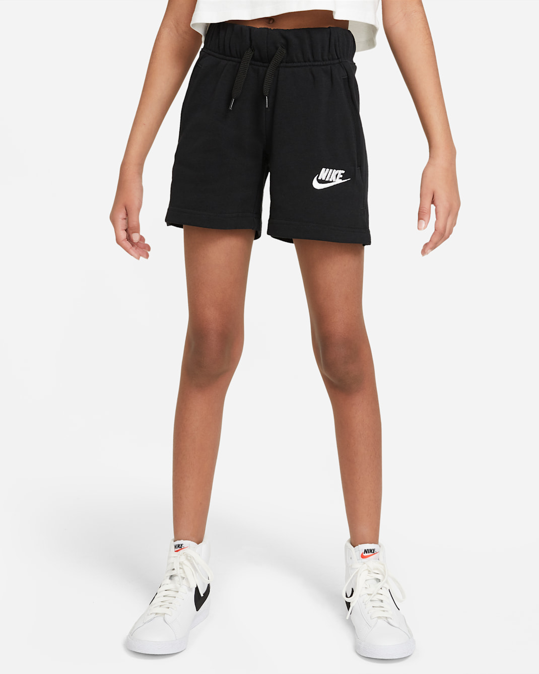 Nike Sportswear Club 大童 (女童) 法國毛圈布短褲 - 黑色/白色