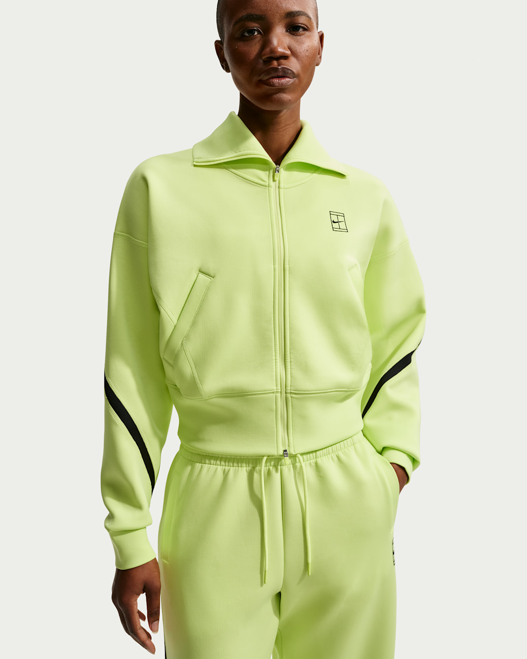 Nike Advantage Dri-FIT tennisjakke med hel glidelås til dame - Light Lemon Twist/Light Lemon Twist/Svart